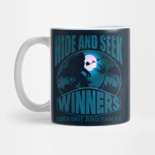 hide and seek winners bigfoot and santa. 80s funny Mug